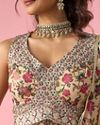 Mohey Women Fawn Organza Lehenga with Floral Embroidery