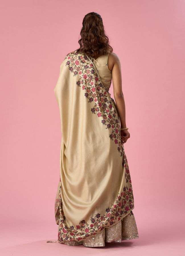 Mohey Women Fawn Organza Lehenga with Floral Embroidery