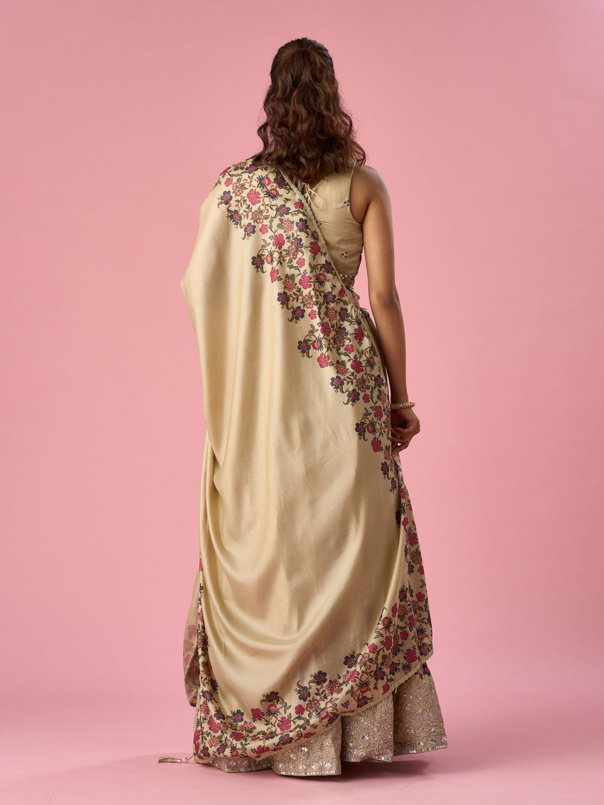 Mohey Women Fawn Organza Lehenga with Floral Embroidery