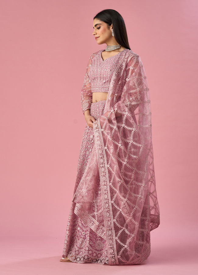 Mohey Women Purple Organza Lehenga with Hand Embroidery