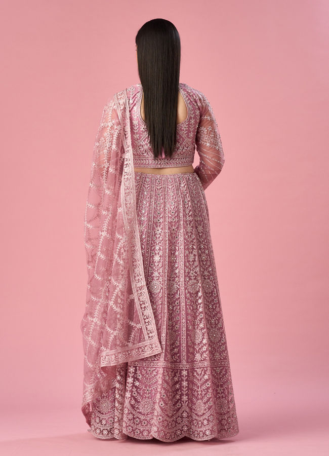 Mohey Women Purple Organza Lehenga with Hand Embroidery