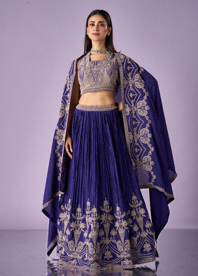 Mohey Women Purple Chinon Lehenga with Moti and Zari Work