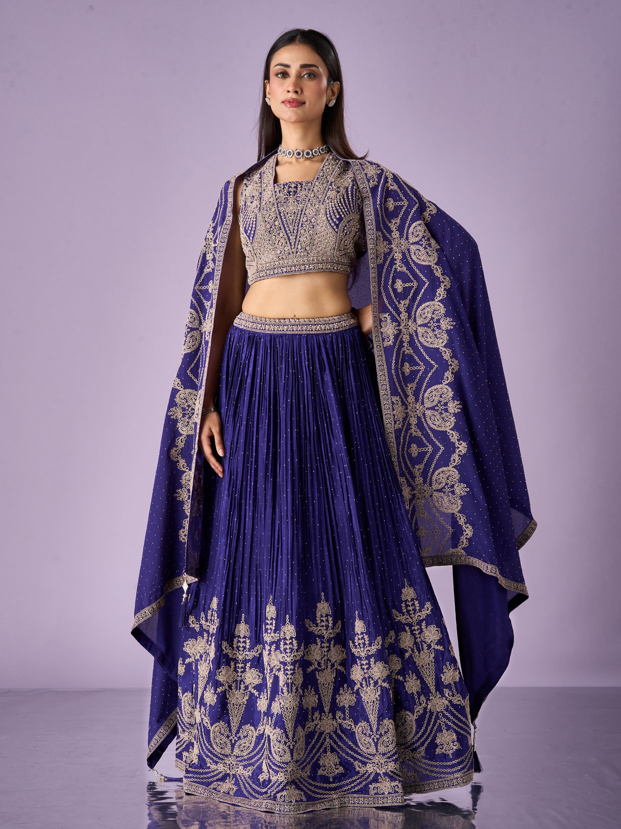 Mohey Women Purple Chinon Lehenga with Moti and Zari Work