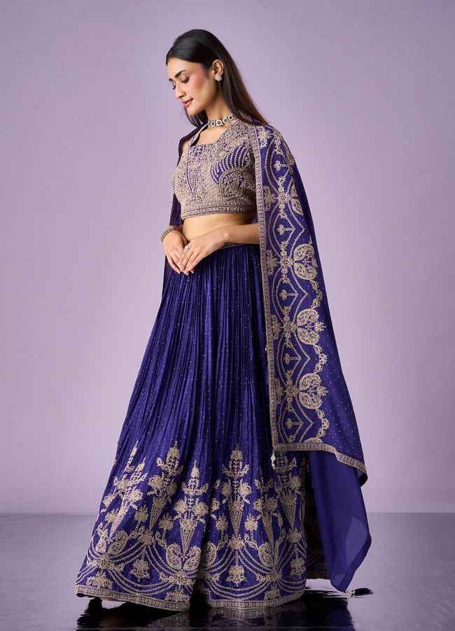 Mohey Women Purple Chinon Lehenga with Moti and Zari Work