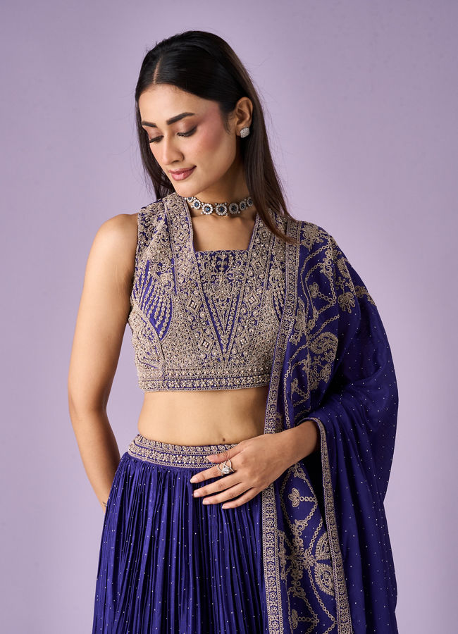 Mohey Women Purple Chinon Lehenga with Moti and Zari Work