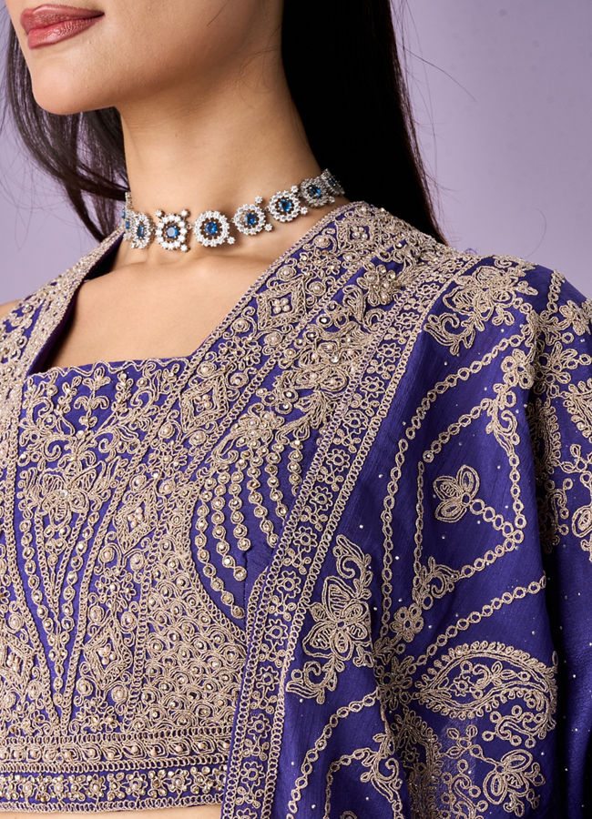 Mohey Women Purple Chinon Lehenga with Moti and Zari Work