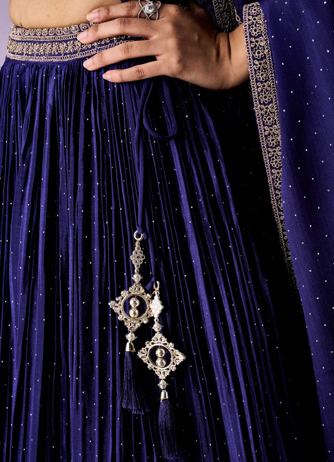 Mohey Women Purple Chinon Lehenga with Moti and Zari Work
