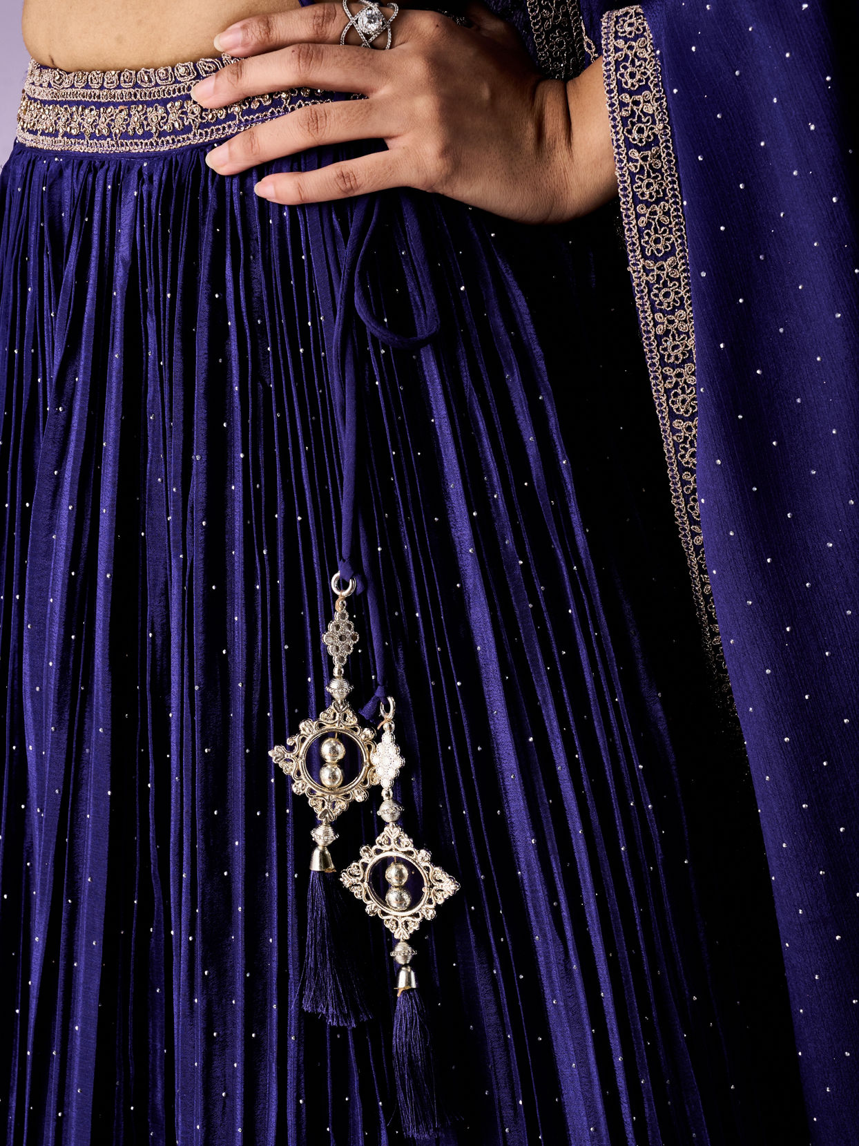 Mohey Women Purple Chinon Lehenga with Moti and Zari Work