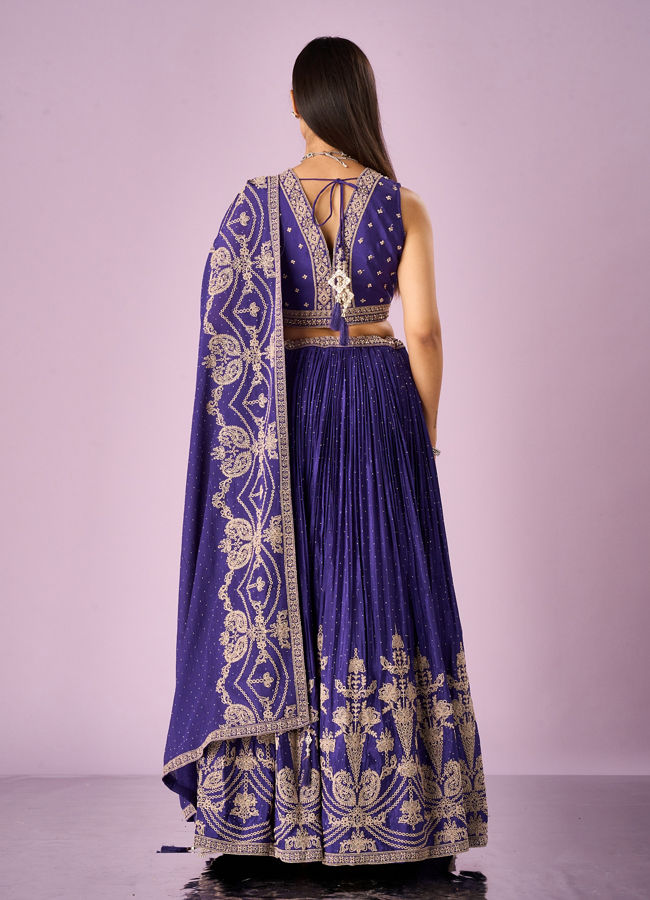 Mohey Women Purple Chinon Lehenga with Moti and Zari Work