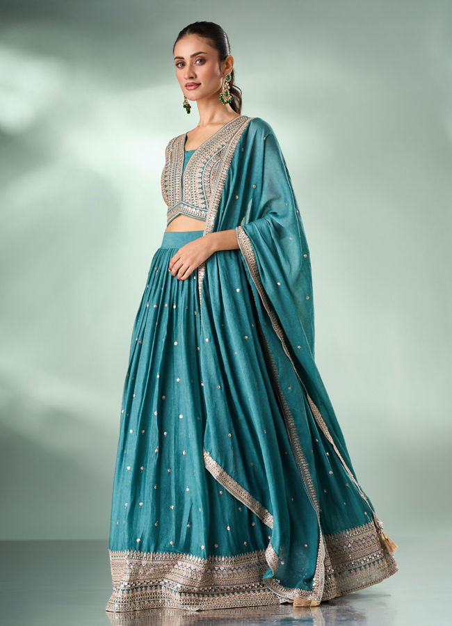 Mohey Women Sea Green Art Silk Lehenga with Sequin Work