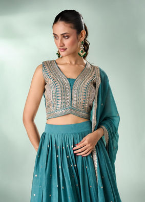 Mohey Women Sea Green Art Silk Lehenga with Sequin Work