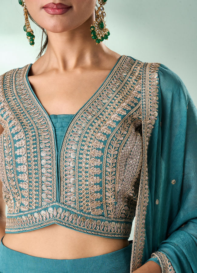 Mohey Women Sea Green Art Silk Lehenga with Sequin Work