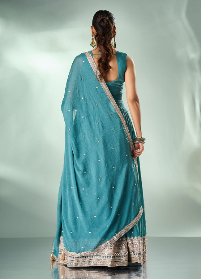 Mohey Women Sea Green Art Silk Lehenga with Sequin Work