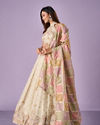 Mohey Women Cream Tissue Lehenga with Mirror Work