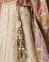 Mohey Women Cream Tissue Lehenga with Mirror Work