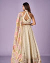 Mohey Women Cream Tissue Lehenga with Mirror Work