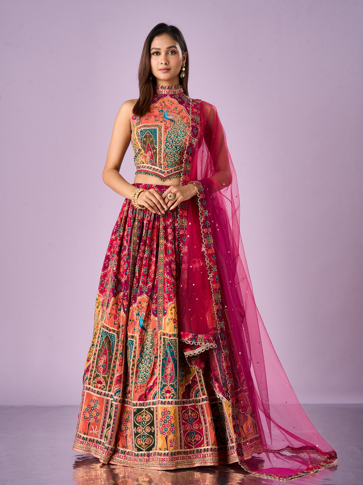Mohey Women Pink Chinon Printed Lehenga