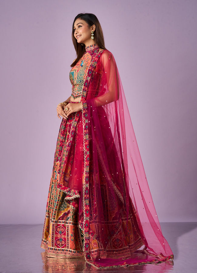 Mohey Women Pink Chinon Printed Lehenga
