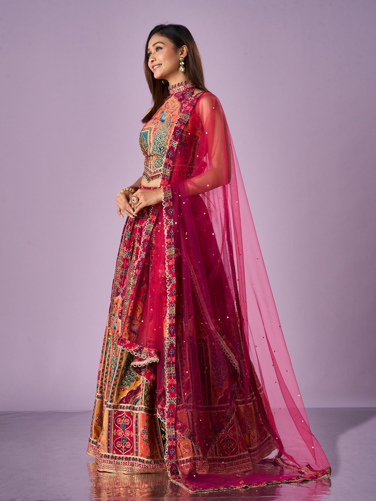 Mohey Women Pink Chinon Printed Lehenga