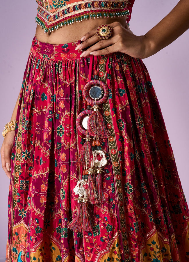 Mohey Women Pink Chinon Printed Lehenga