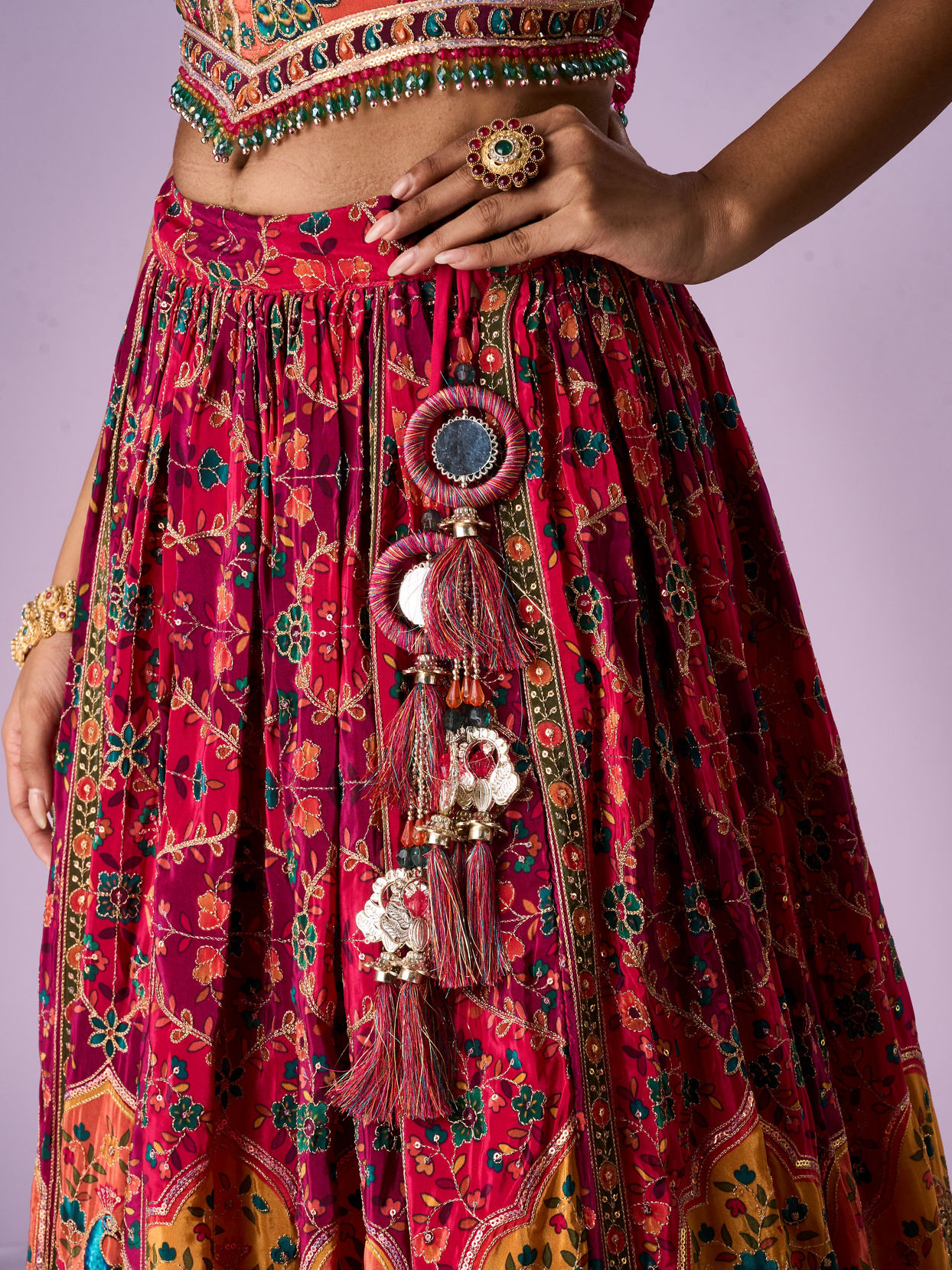 Mohey Women Pink Chinon Printed Lehenga