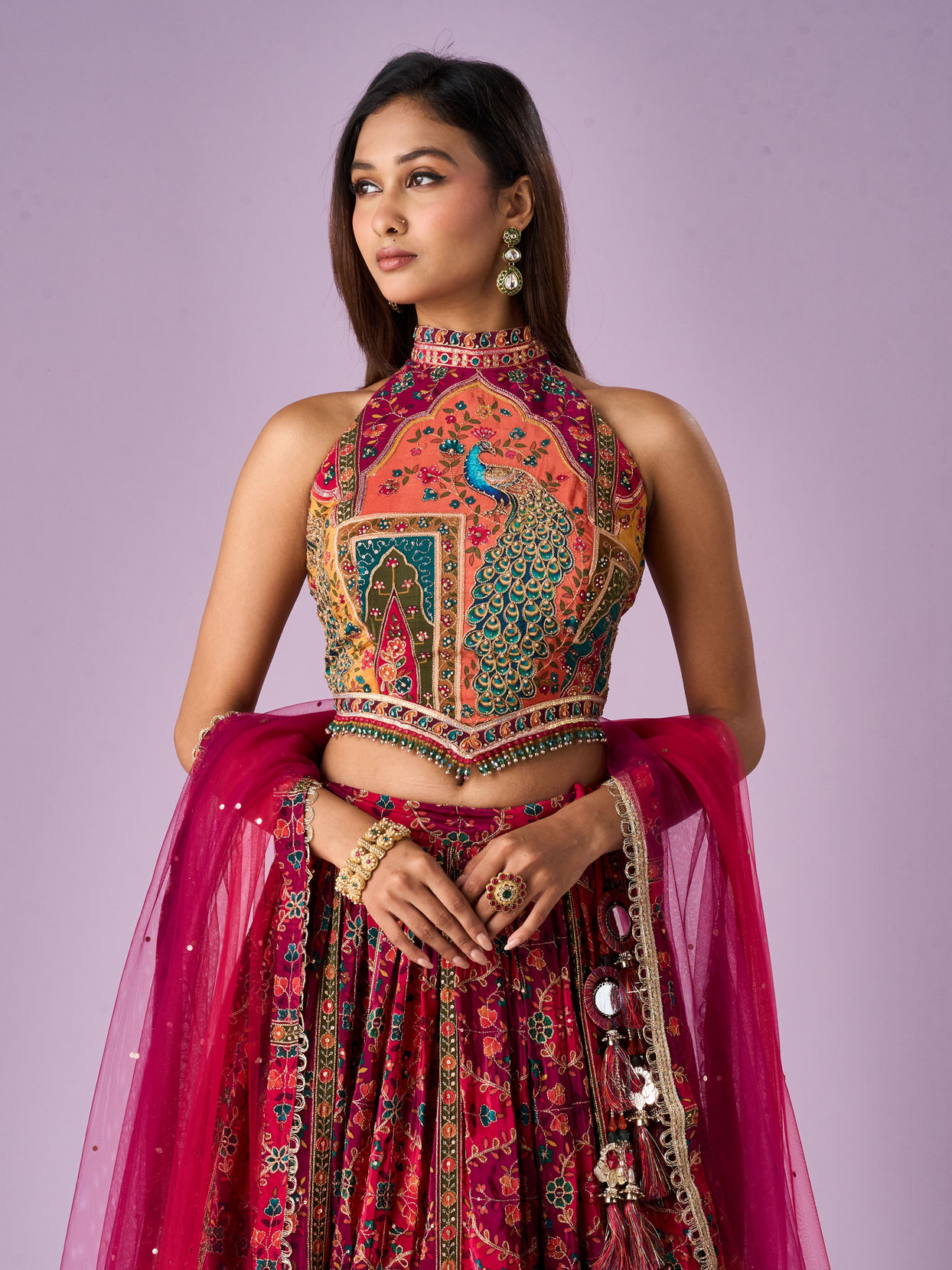 Mohey Women Pink Chinon Printed Lehenga