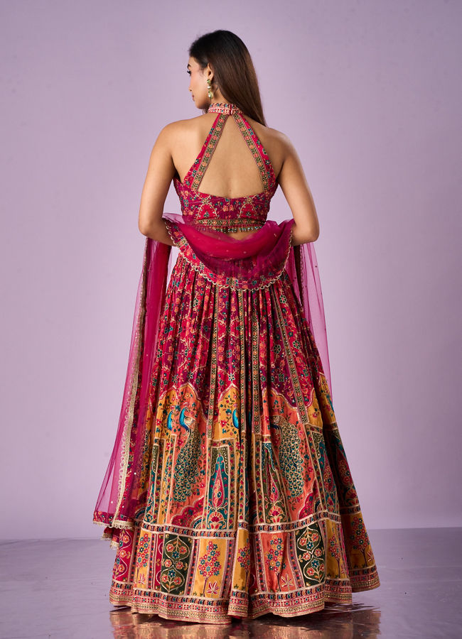 Mohey Women Pink Chinon Printed Lehenga