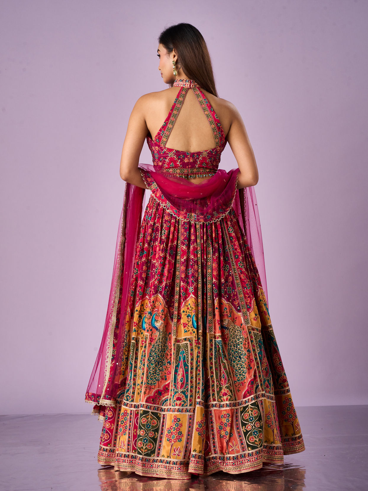 Mohey Women Pink Chinon Printed Lehenga