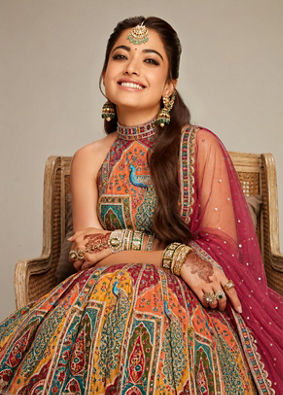 Mohey Women Pink Chinon Printed Lehenga