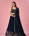 Mohey Women Blue Georgette Lehenga with Hand Embroidery