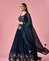 Mohey Women Blue Georgette Lehenga with Hand Embroidery