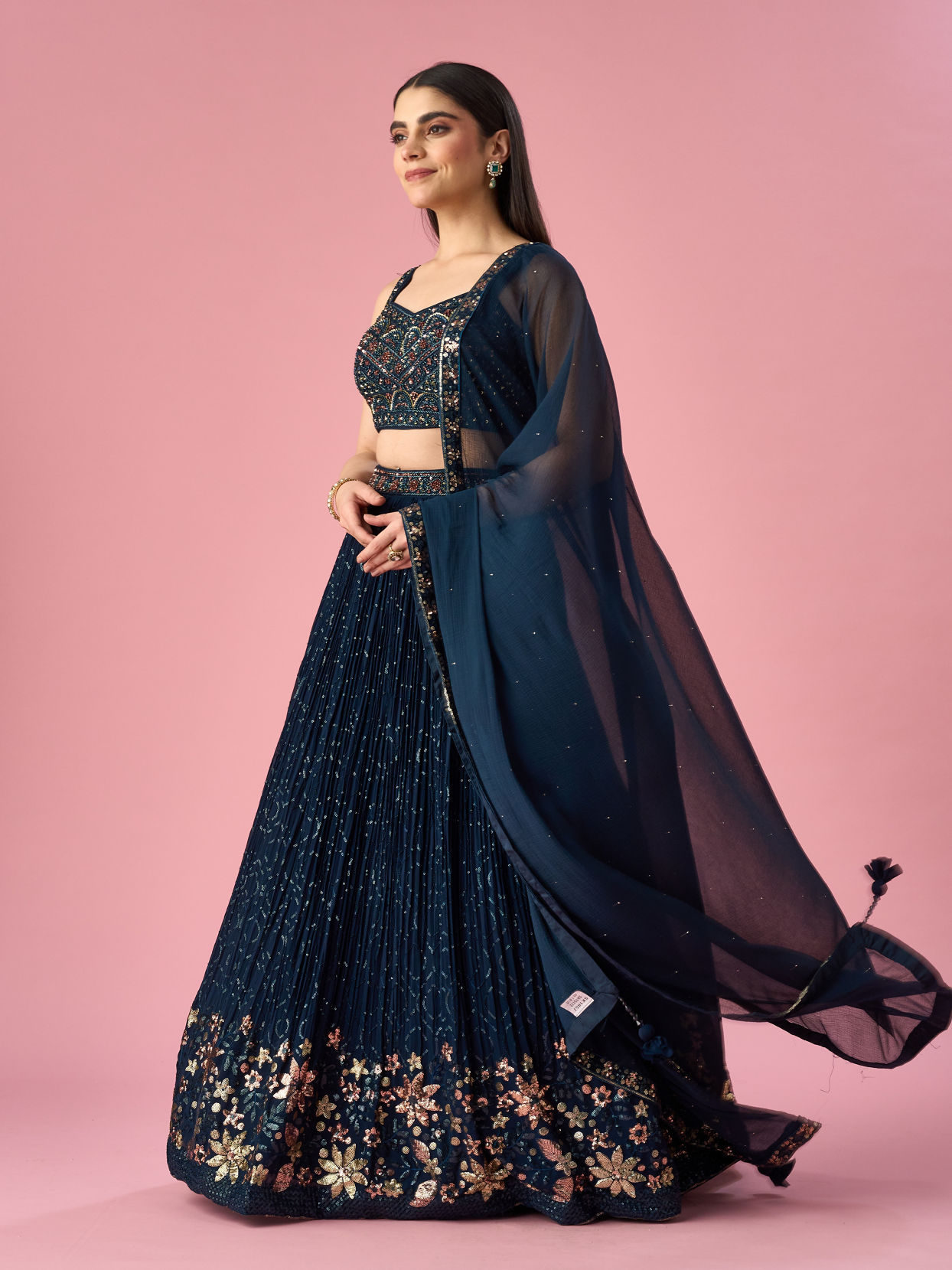 Mohey Women Blue Georgette Lehenga with Hand Embroidery