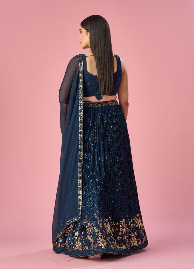 Mohey Women Blue Georgette Lehenga with Hand Embroidery