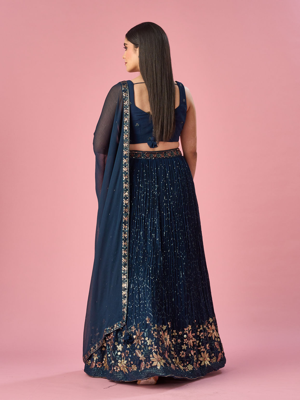 Mohey Women Blue Georgette Lehenga with Hand Embroidery