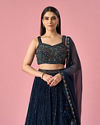 Mohey Women Blue Georgette Lehenga with Hand Embroidery