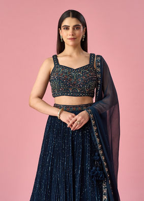 Mohey Women Blue Georgette Lehenga with Hand Embroidery