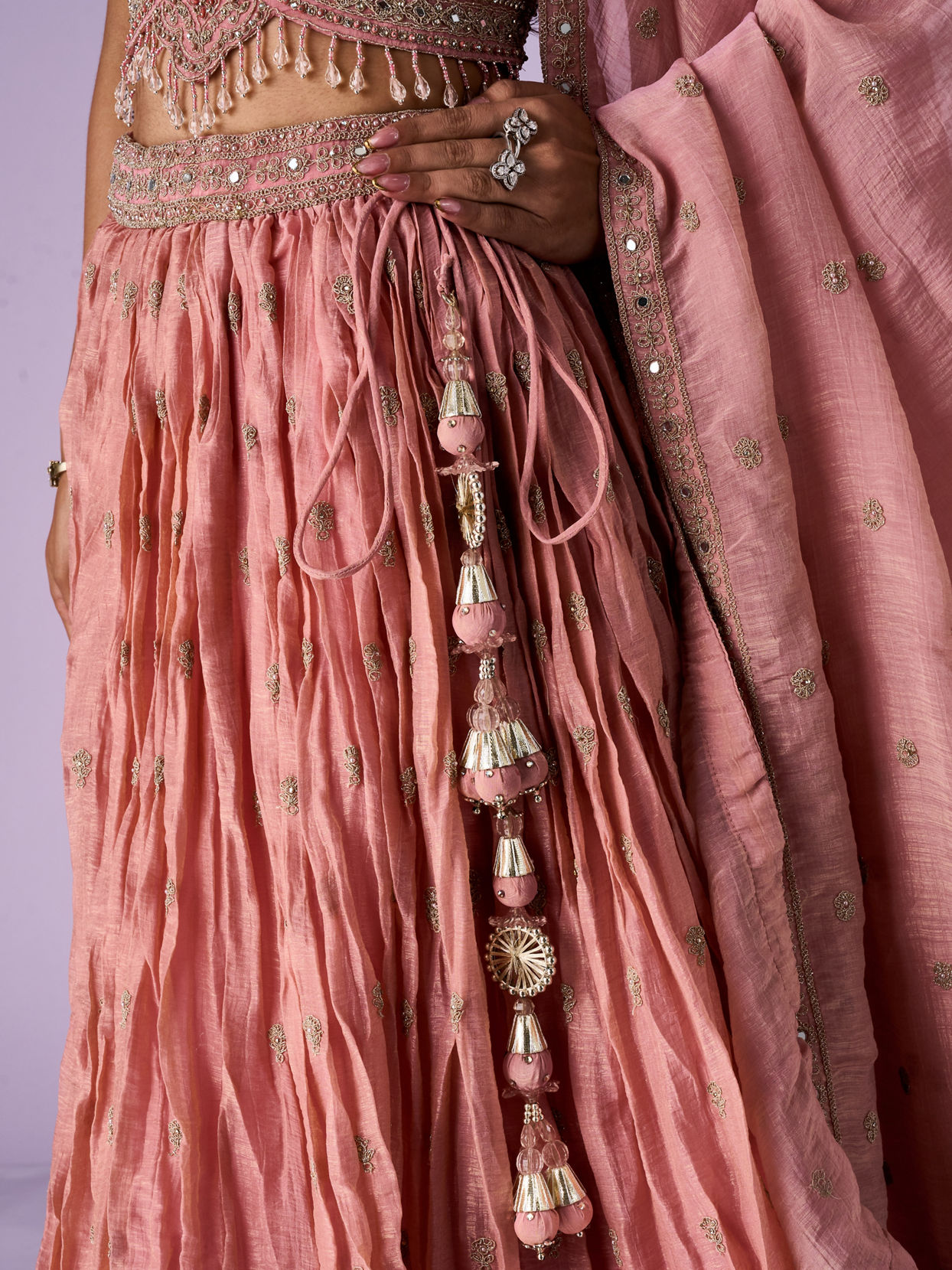 Mohey Women Pink Organza Lehenga with Hand Embroidery