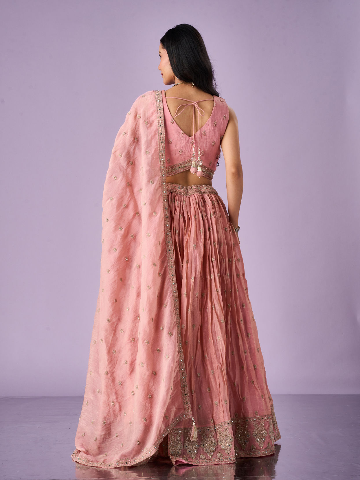 Mohey Women Pink Organza Lehenga with Hand Embroidery