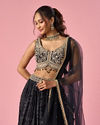 Mohey Women Black Chinon Lehenga with Hand Embroidery