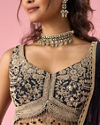 Mohey Women Black Chinon Lehenga with Hand Embroidery