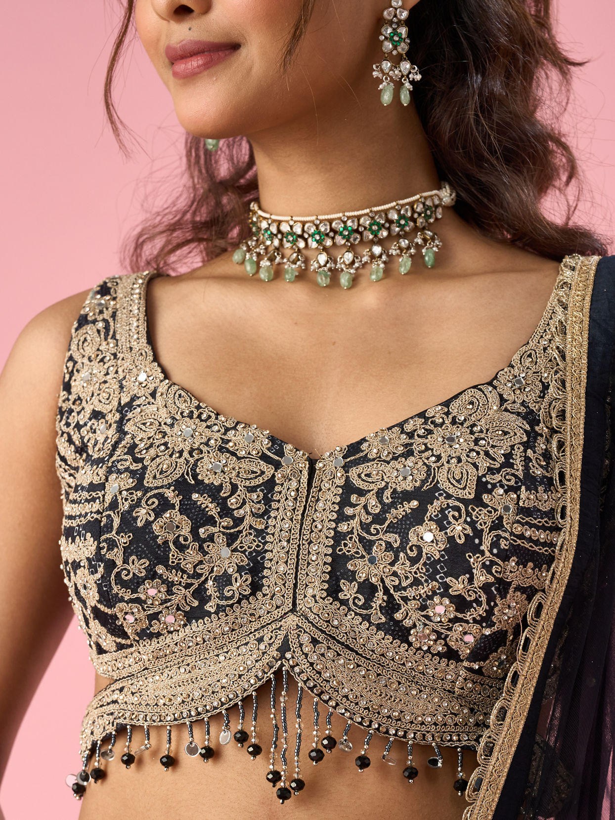 Mohey Women Black Chinon Lehenga with Hand Embroidery