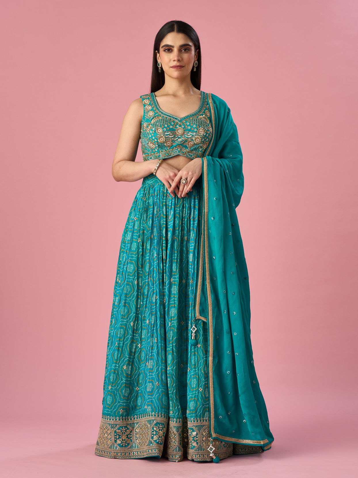 Mohey Women Green Chinon Lehenga with Hand Embroidery