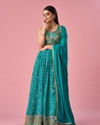 Mohey Women Green Chinon Lehenga with Hand Embroidery