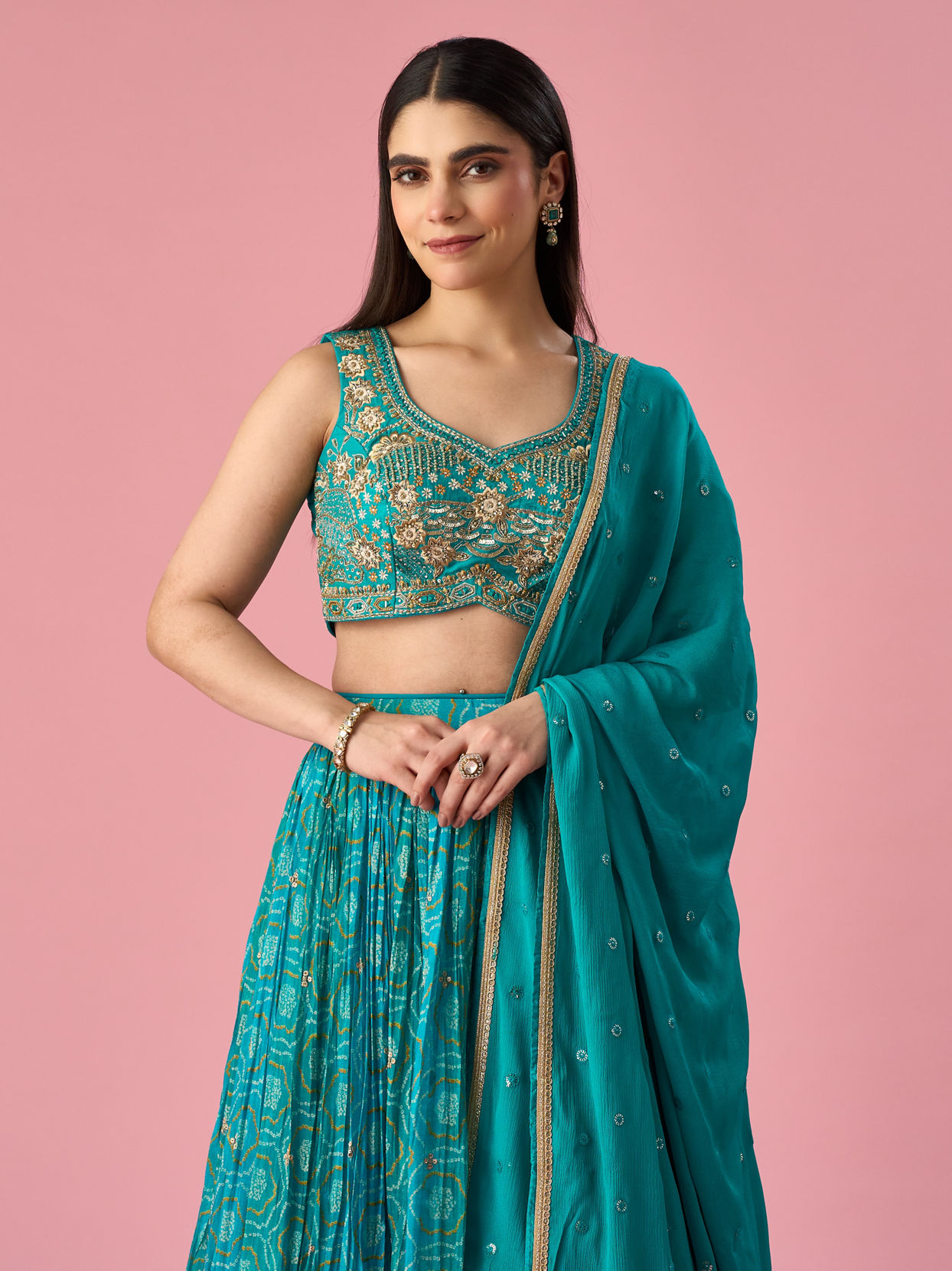 Mohey Women Green Chinon Lehenga with Hand Embroidery