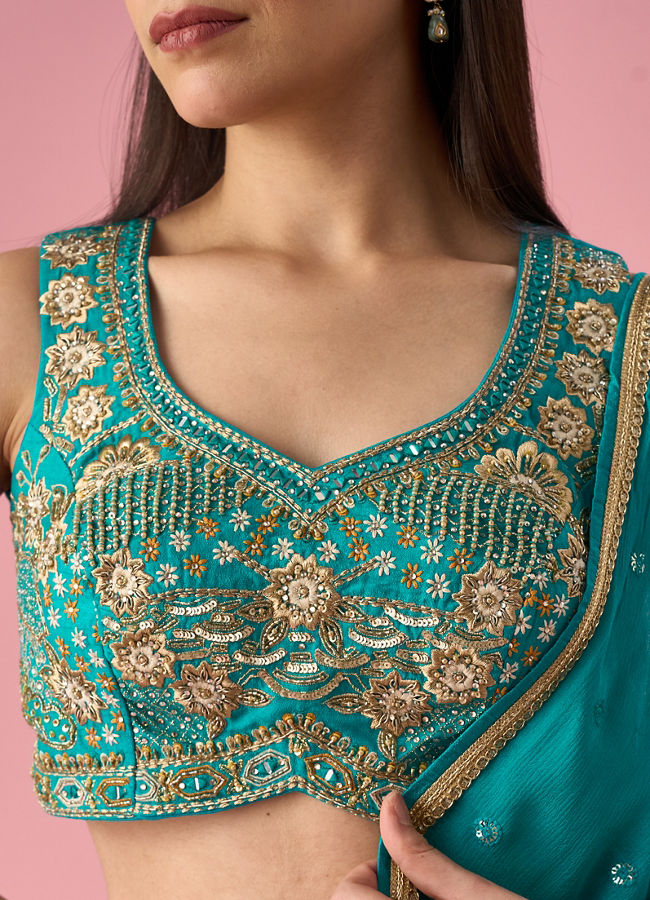 Mohey Women Green Chinon Lehenga with Hand Embroidery
