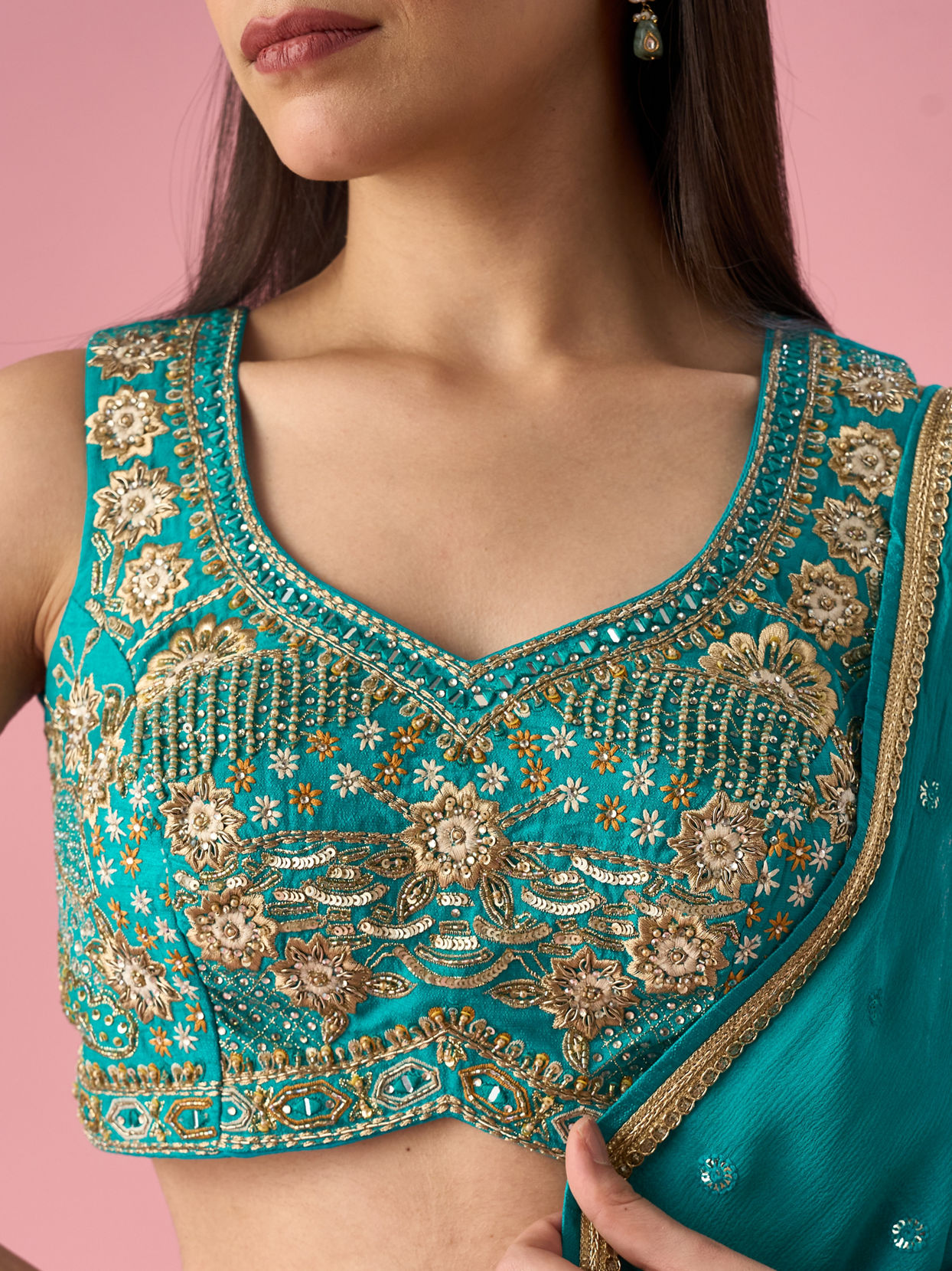 Mohey Women Green Chinon Lehenga with Hand Embroidery