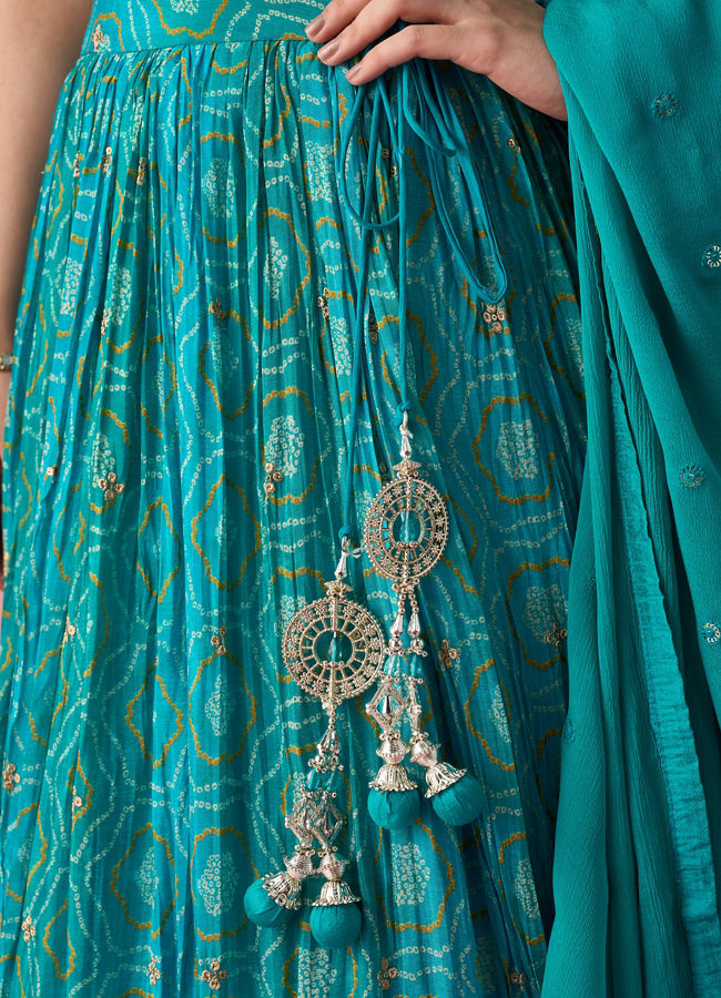 Mohey Women Green Chinon Lehenga with Hand Embroidery