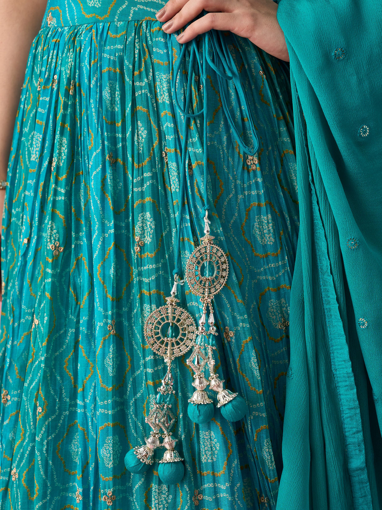 Mohey Women Green Chinon Lehenga with Hand Embroidery