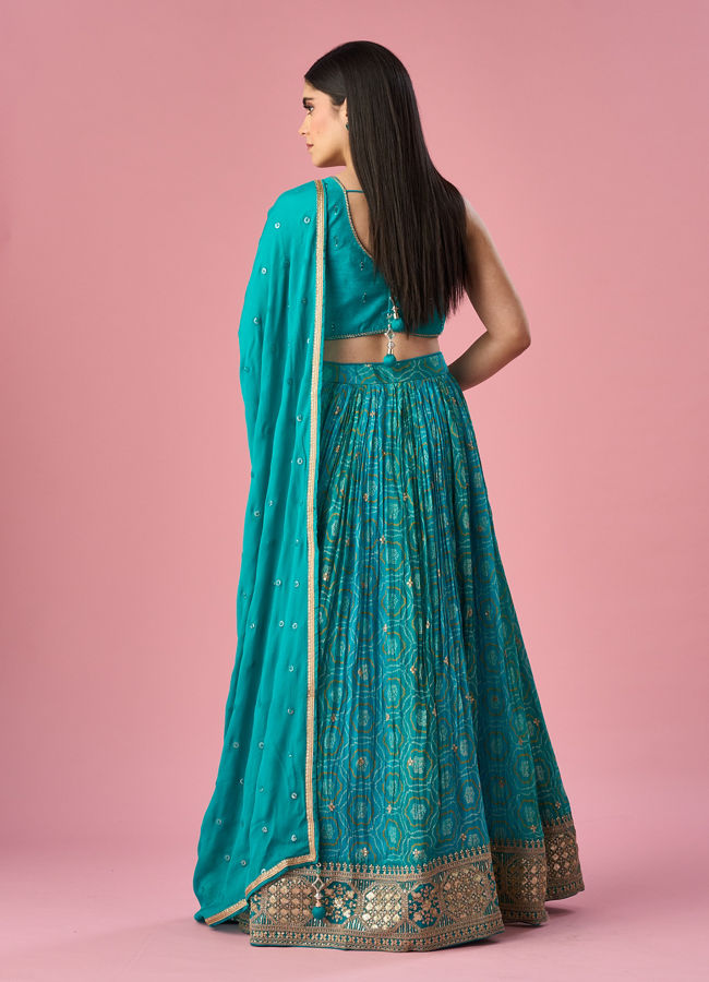 Mohey Women Green Chinon Lehenga with Hand Embroidery