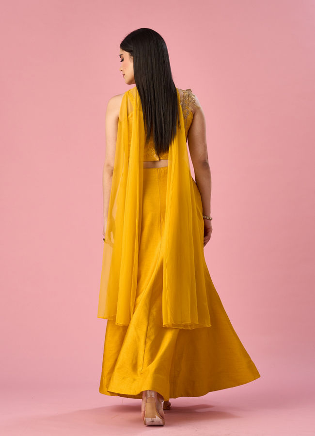 Mohey Women Mustard Yellow Art Silk Lehenga with Stone Work